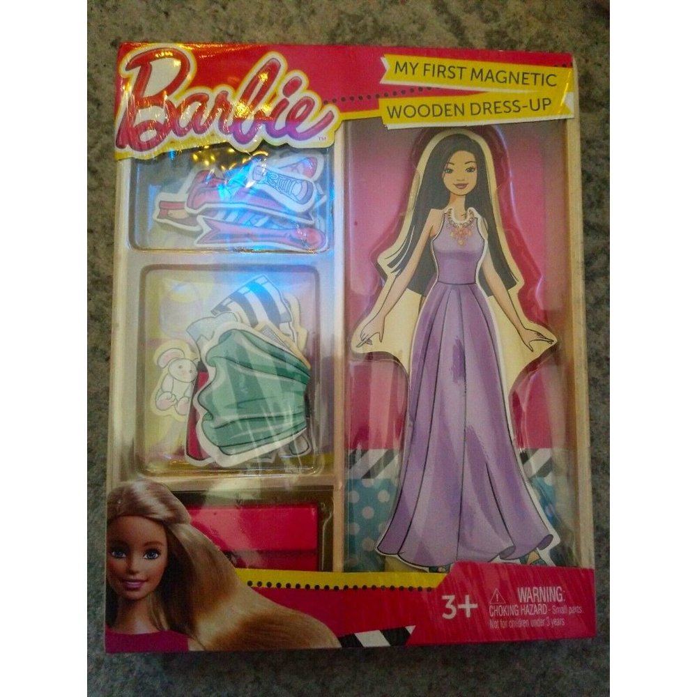 My First Magnetic Wooden Dress-up Barbie 23 Pieces – Brunette w/ Purple Dress